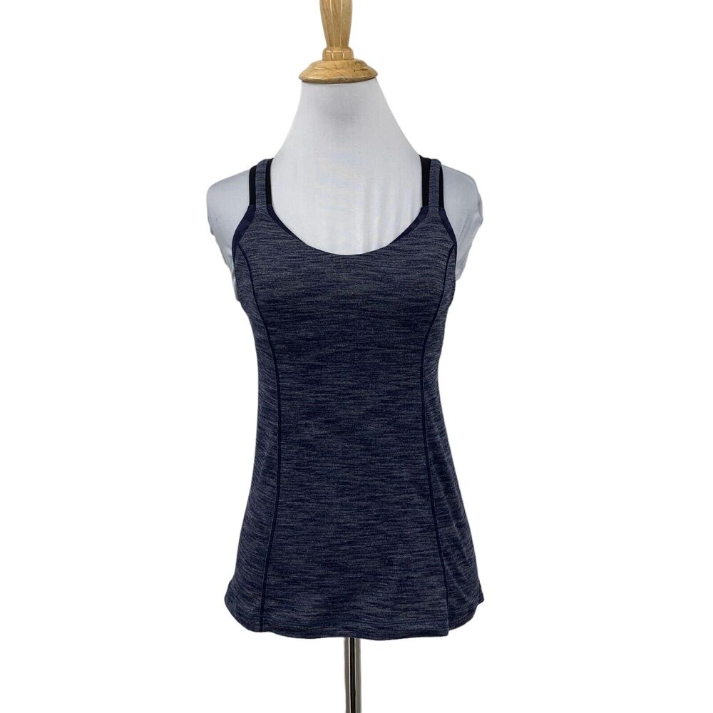 Lululemon Tank Top Women 2 Deep Navy Run For Gold Heathered Shelf Bra Luxtreme